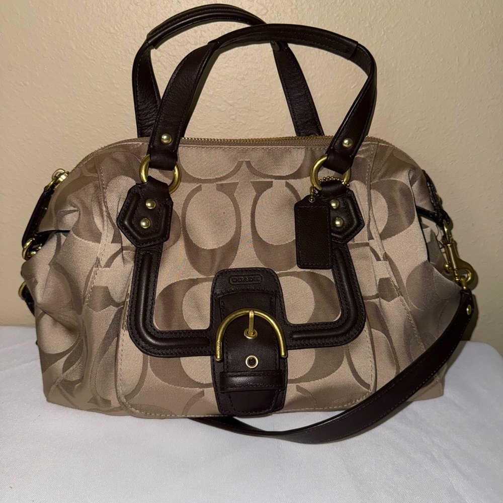 Coach Brown and Tan Signature Handbag
